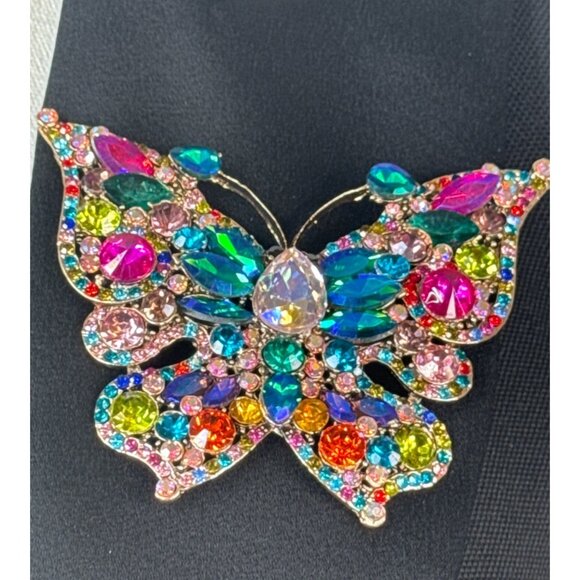 2/$30 Colorful Rhinestone Butterfly Brooch Pin Jewelry Eye Catching Accessory - Picture 4 of 9